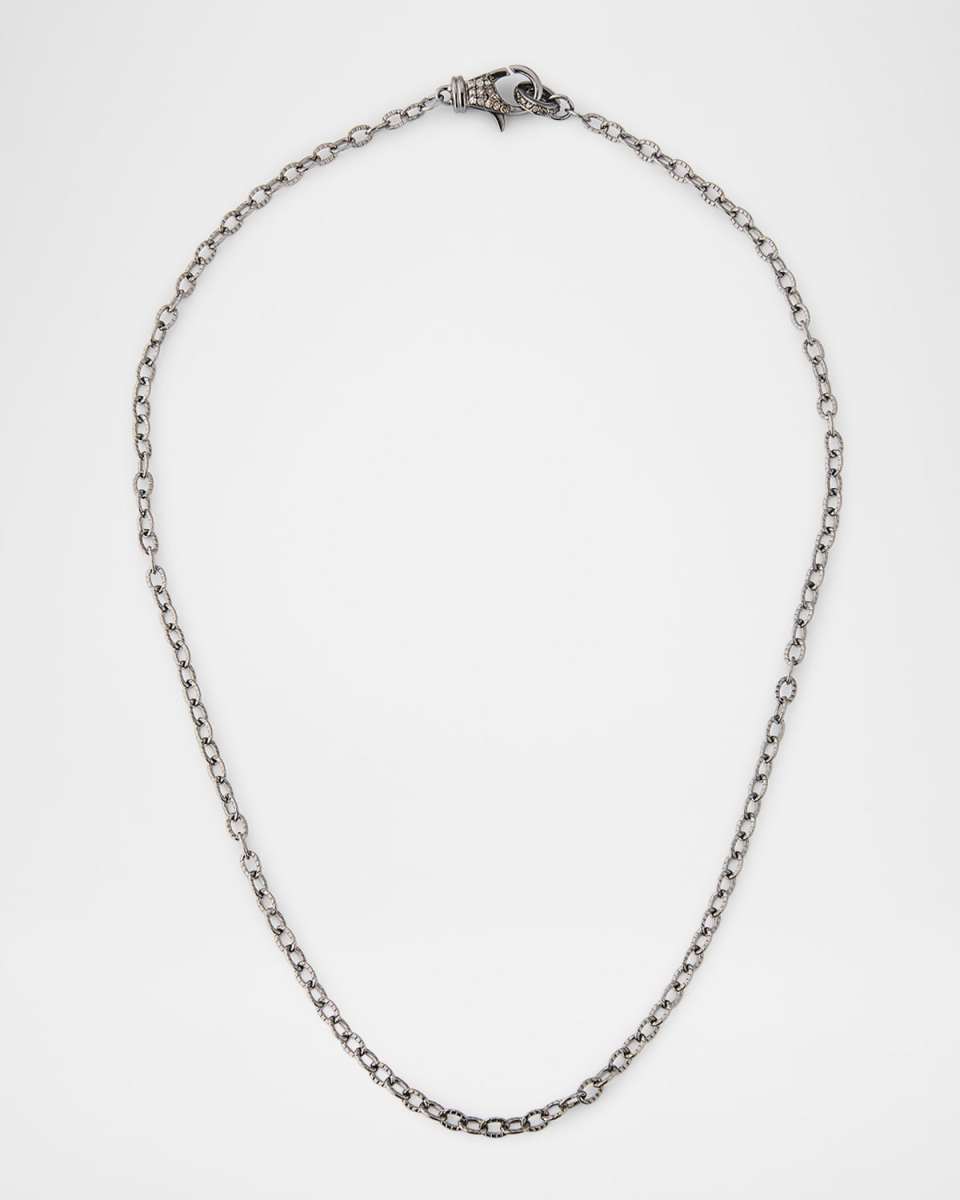 Rhodium-Plated Sterling Silver Chain Necklace with Diamond Clasp, 18"